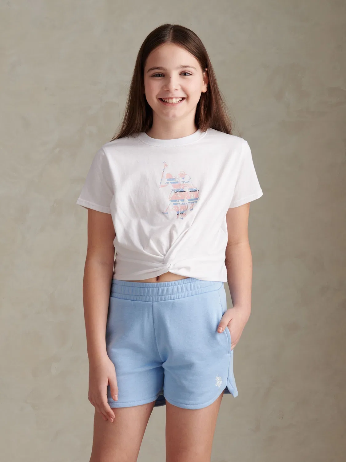 Комплект из футболки и шорт, с закрученным передом U.S. Polo Assn, синий — фото 3