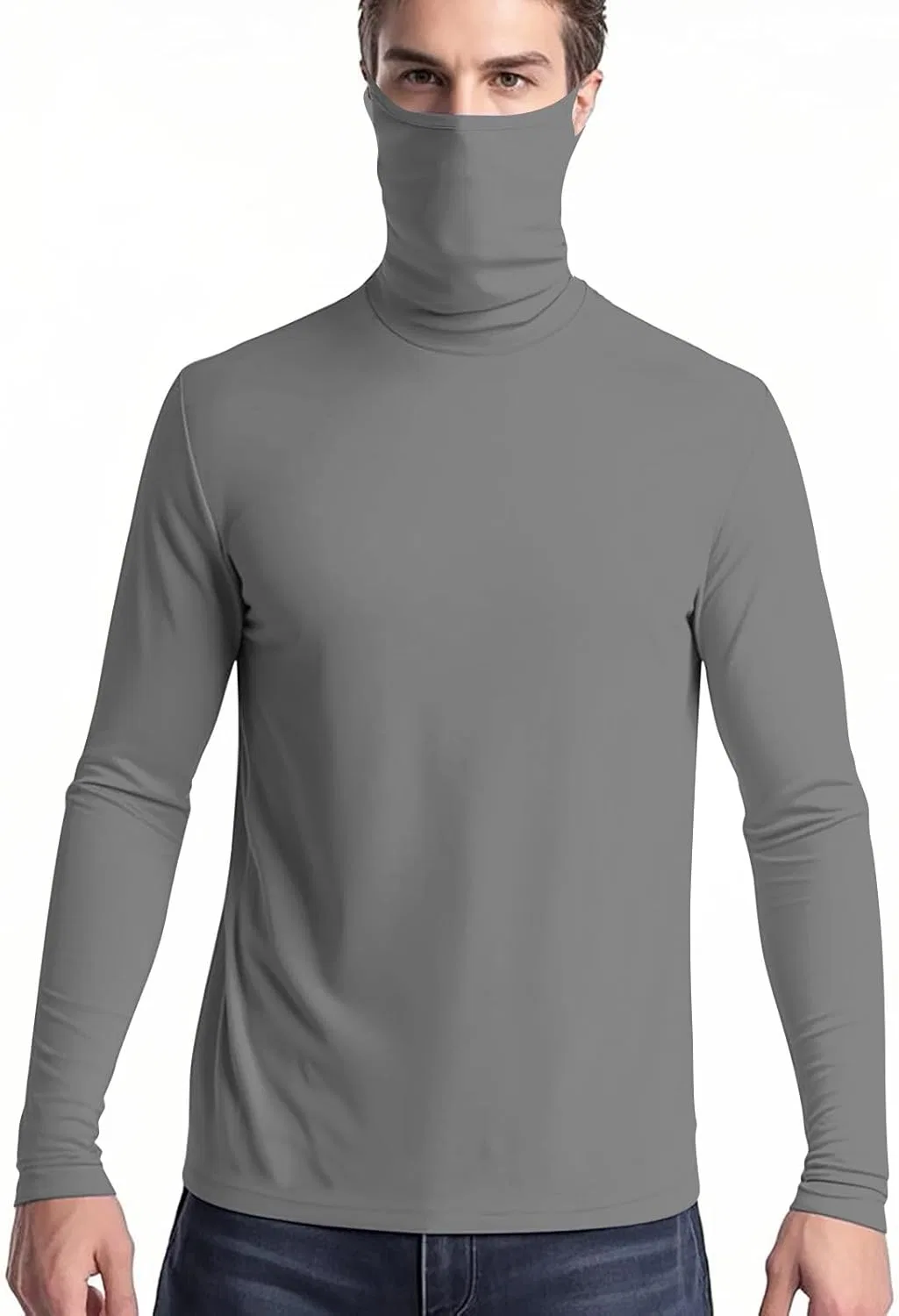 Женская футболка с защитой UPF 50+ Long Sleeve Performance Fishing Hiking Rash Guard с маской и отверстием для большого пальца, A-gray — фото 2