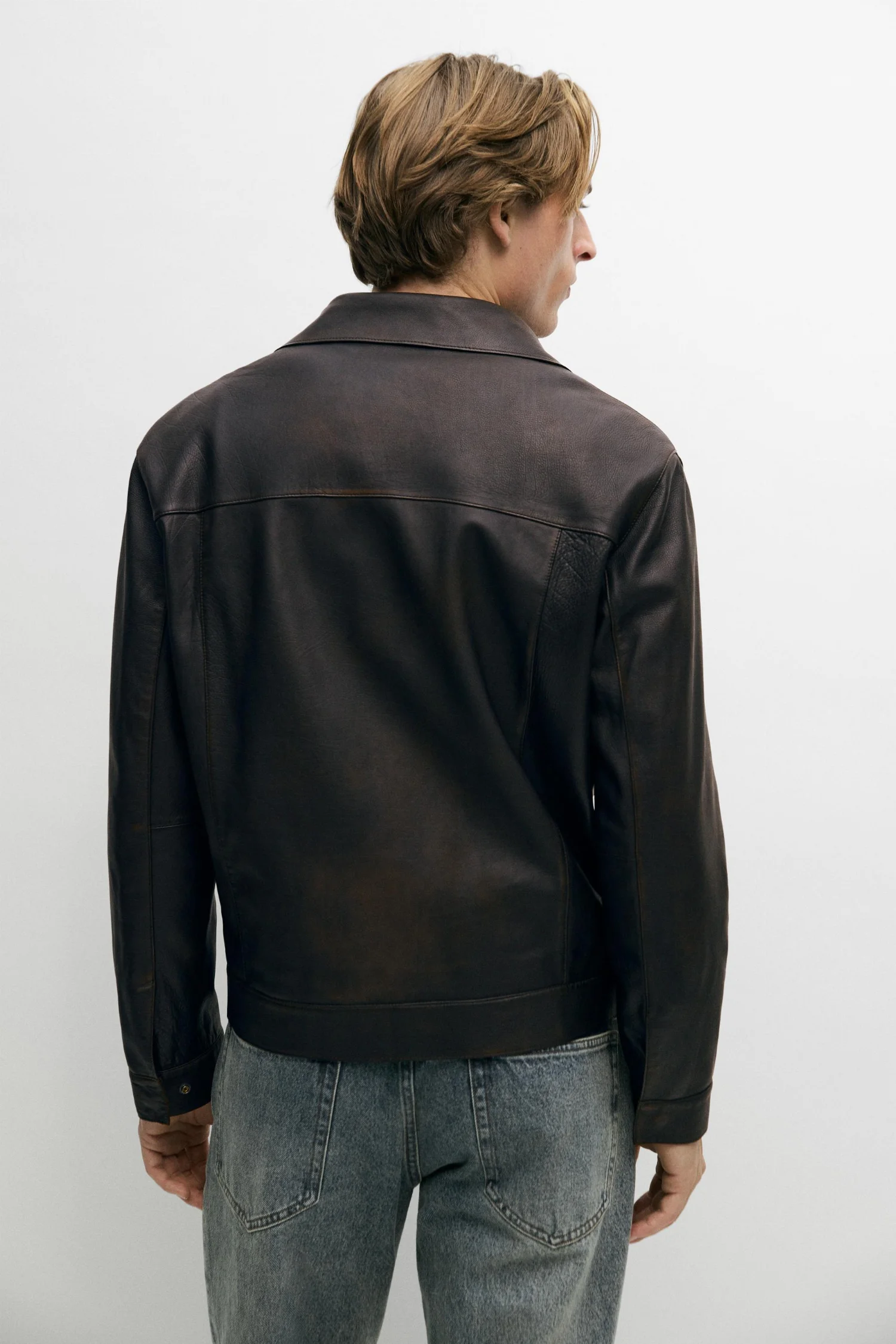 Кожаная куртка Massimo Dutti With Nappa Collar Detail, коричневый — фото 3