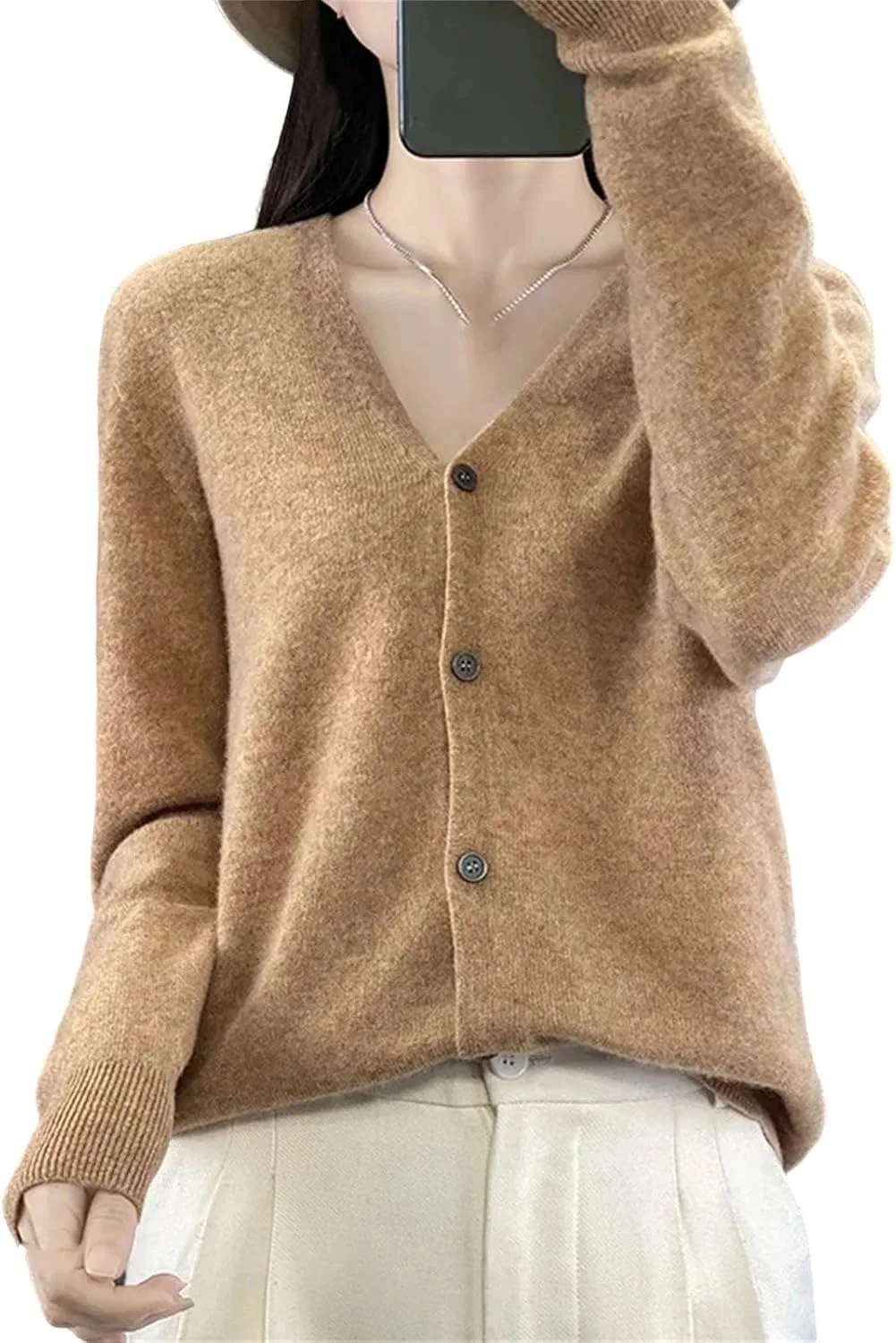Женский кардиган оверсайз с V-образным вырезом, Cashmere Knitwear, золотистый/кэмел