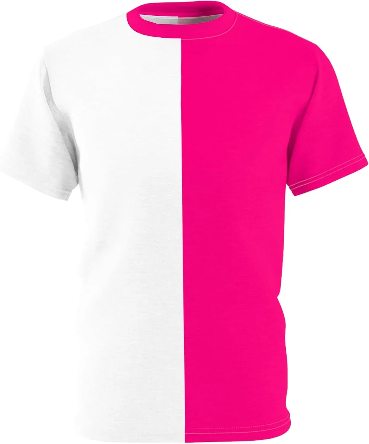 Футболка с двумя цветами Half Pink Half White, White Stitching