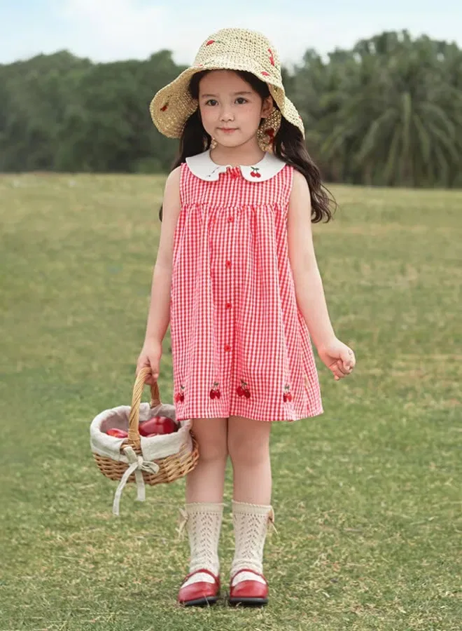 Платье без рукавов с вышивкой Girls Gingham Yoehyaul, красный — фото 3