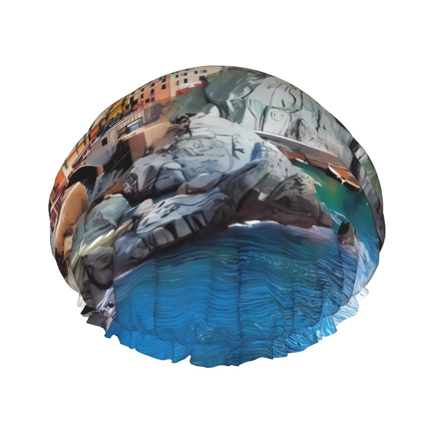 Шапочка для душа с принтом Cinque Terre, JaoXer, двойной слой, многоразовая
