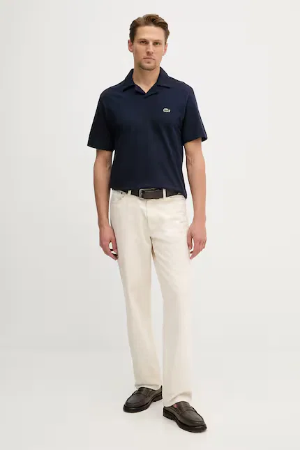 Поло мужское из льна с хлопком Lacoste, синий — фото 2