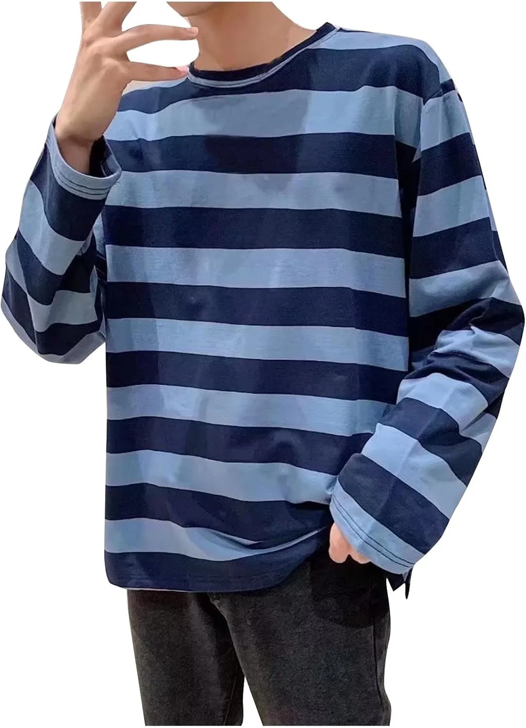 Мужская свободная футболка с длинным рукавом Longsleeve Shirts for Men, Blue