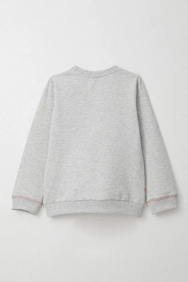 Детский спортивный комплект для девочек с принтом Girl'S tracksuit set with cute kitten print Breeze, Light Gray Melange — фото 4