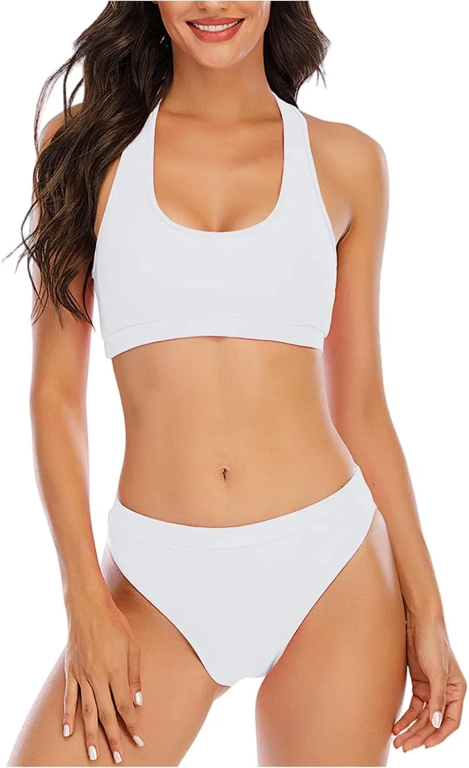 Женский купальный костюм с высокой талией 2-piece, White