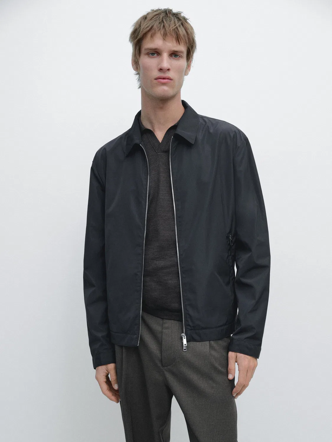 Короткая куртка из технической ткани Massimo Dutti, темно-синий — фото 2