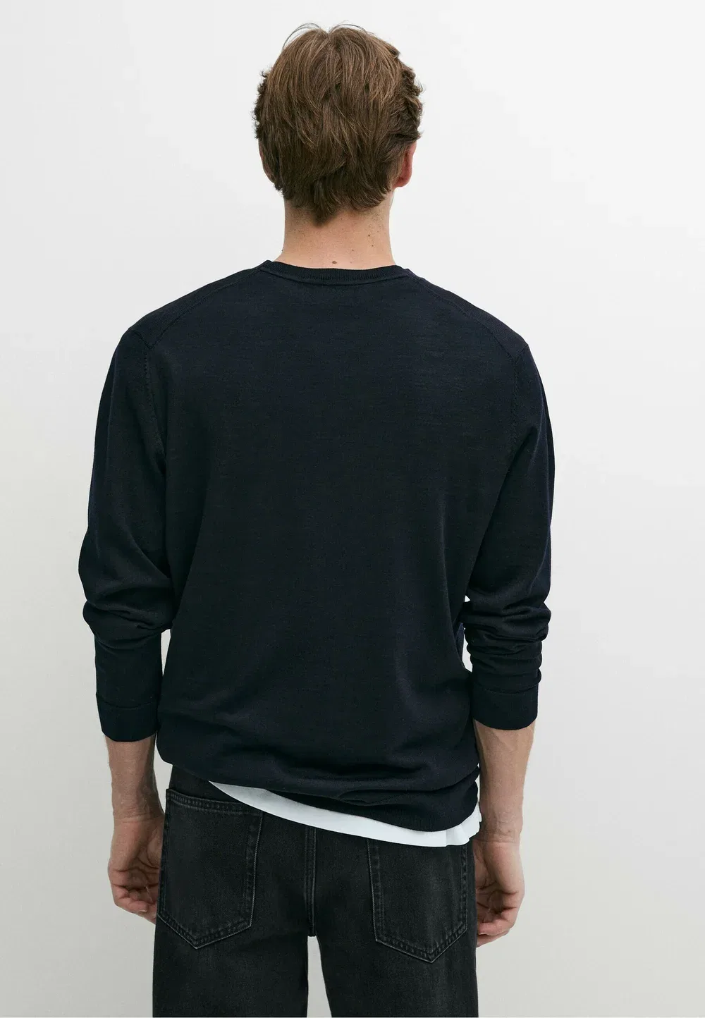 Вязаный свитер с круглым вырезом из 100% мериносовой шерсти Massimo Dutti, Dark Blue — фото 3