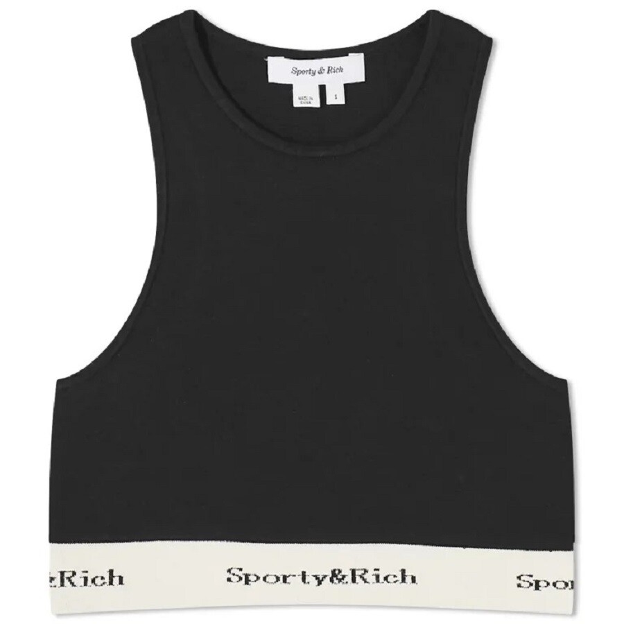 

Топ Sporty & Rich Serif Logo Ribbed Cropped Tank, черный