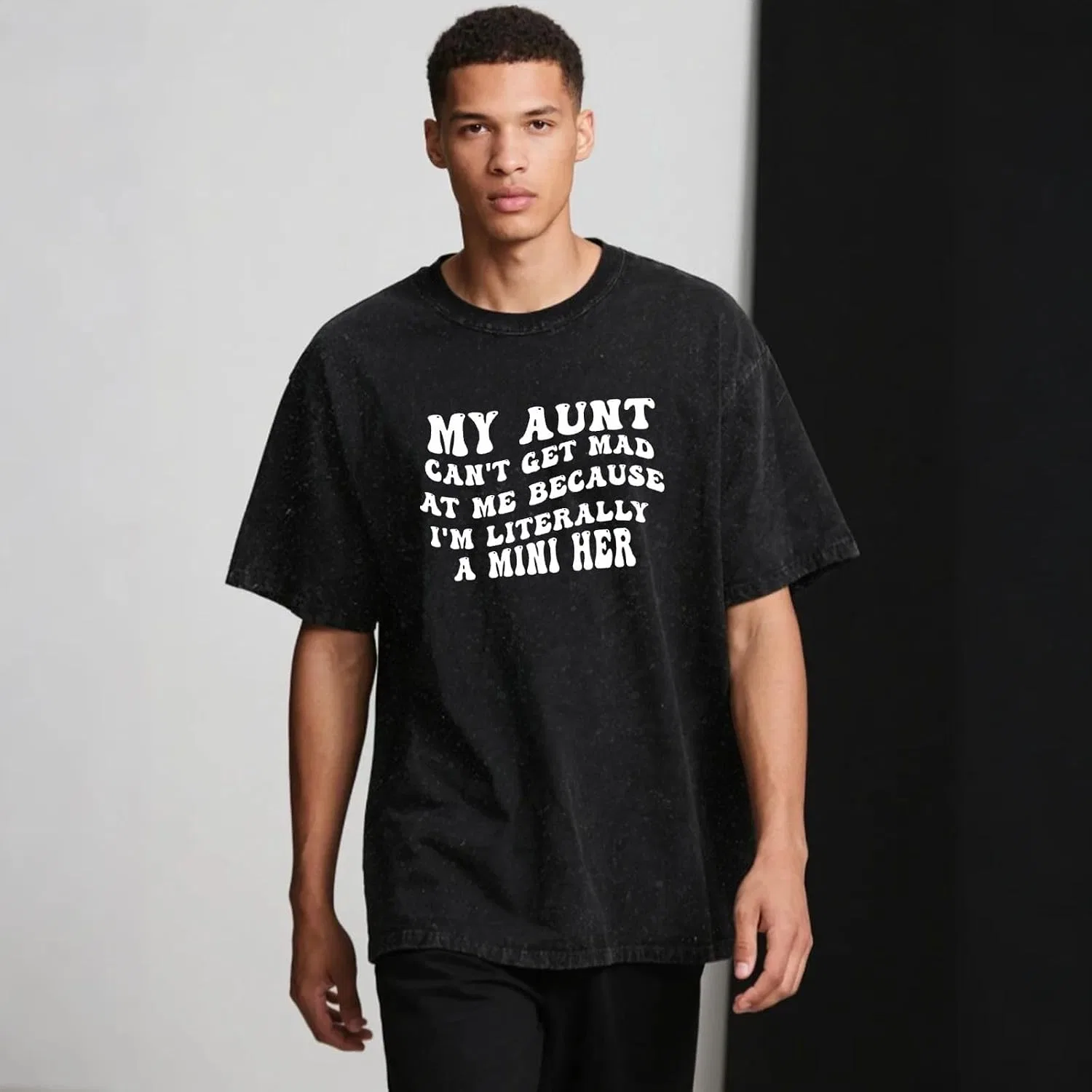 Футболка с принтом Back My Aunt Can't Get Mad at Me, Shirt-004, Wash Black — фото 4