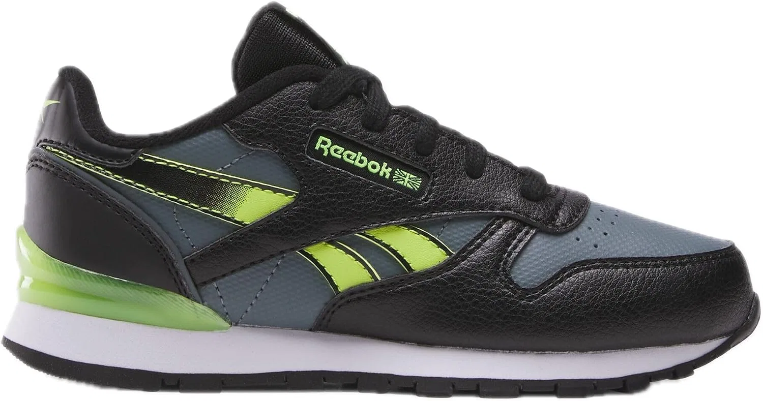 Детские кроссовки для мальчиков Classic Leather Step N' Flash Reebok, Black/Grey/Digital Lime