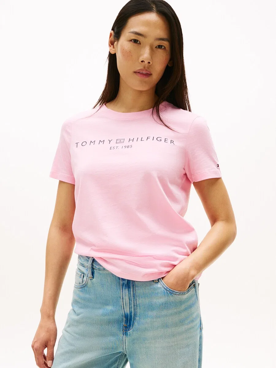 Футболка TOMMY HILFIGER с логотипом, цвет розовый — фото 2