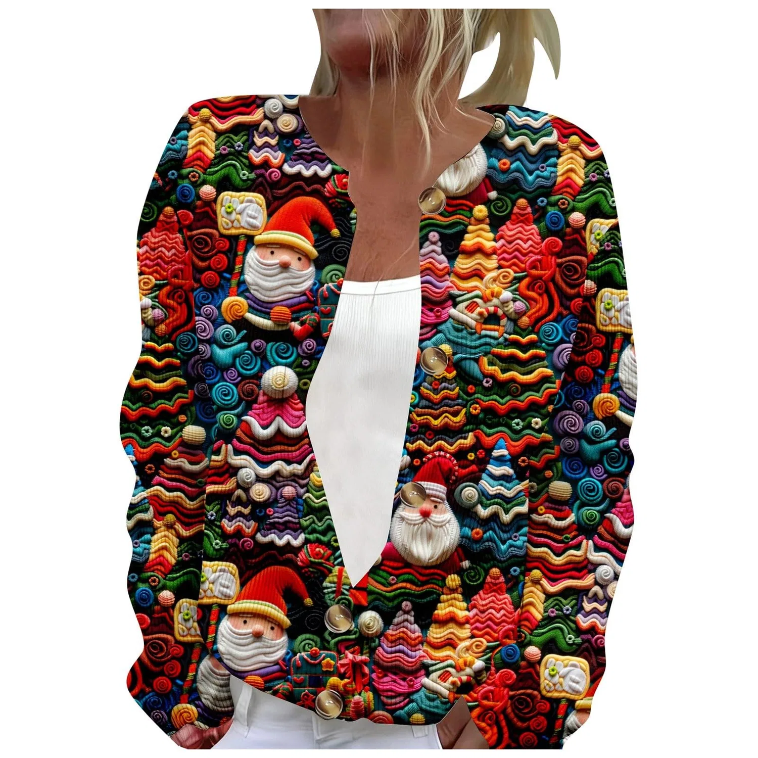 Женский кардиган с принтом Elegante cardigan casual con stampa e abbottonatura, Rosso #13