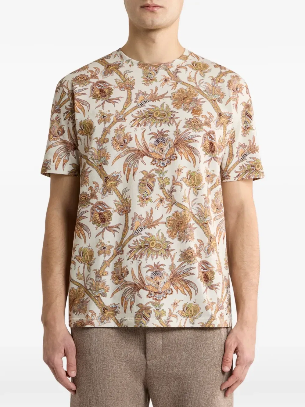 Хлопковая футболка с цветочным узором пейсли Etro, бежевый — фото 3