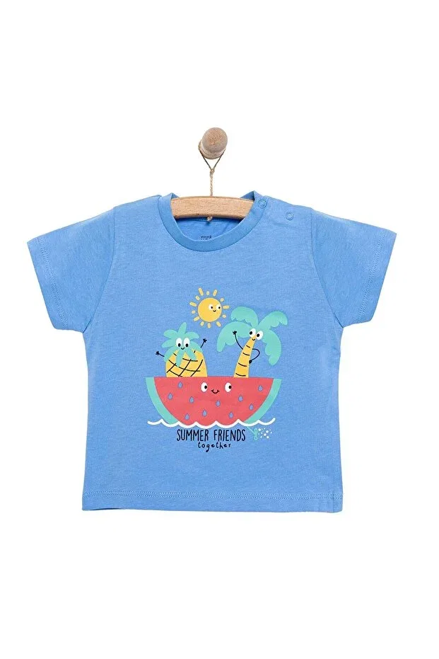 Детская футболка для мальчиков с принтом Hellobaby basic men's watermelon printed t-shirt Ebebek Hello Baby, Light Blue