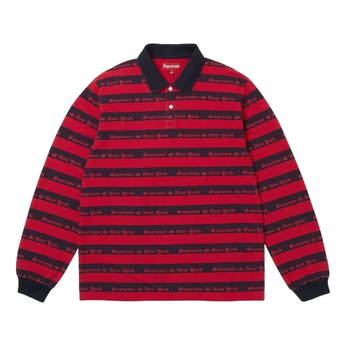 Мужское поло FW26 Old English Stripe L/S Polo 'Navy' Supreme, темно-синий