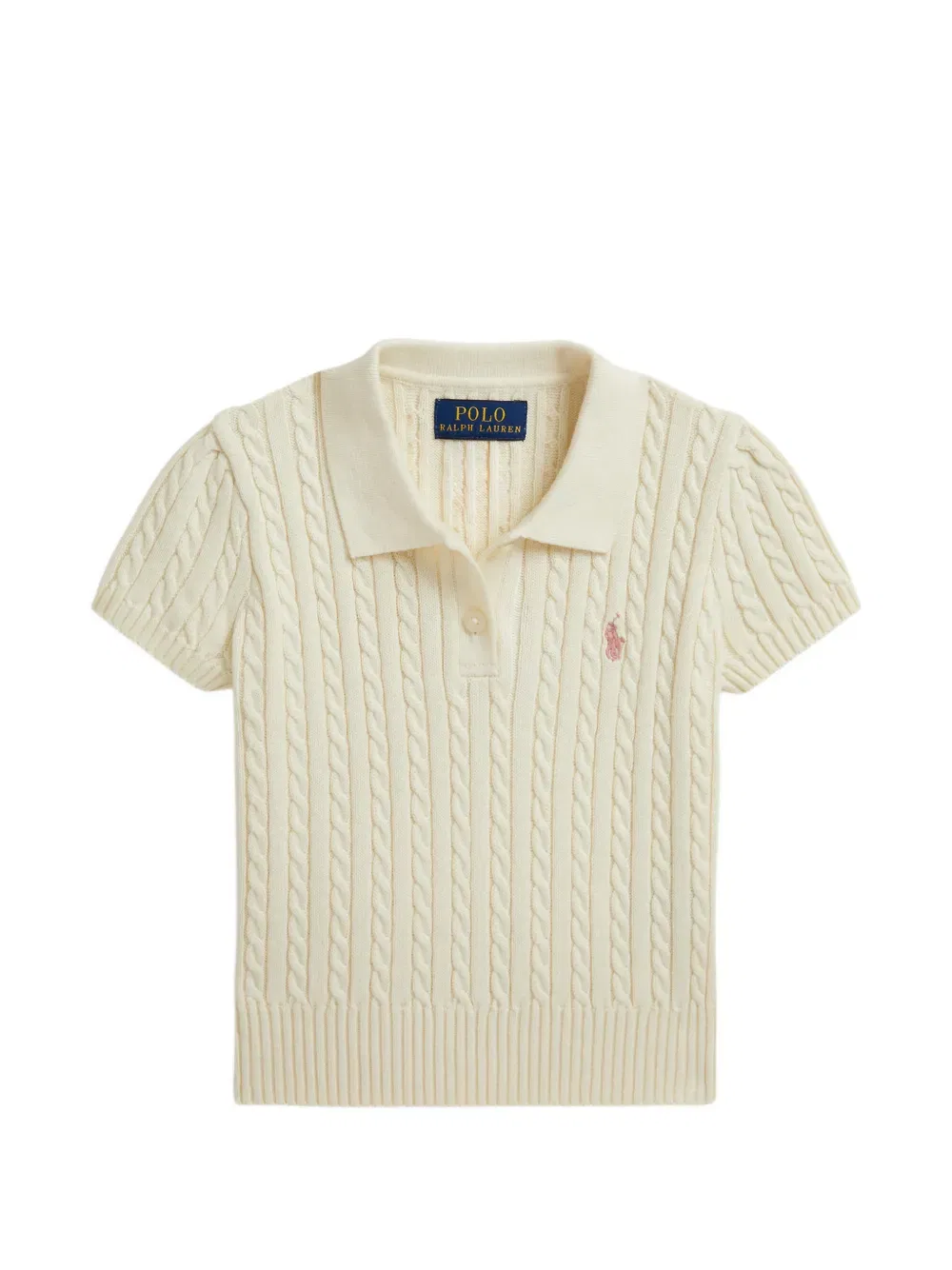 Хлопковая блузка-поло крупной вязки Polo Ralph Lauren Kids, нейтральный
