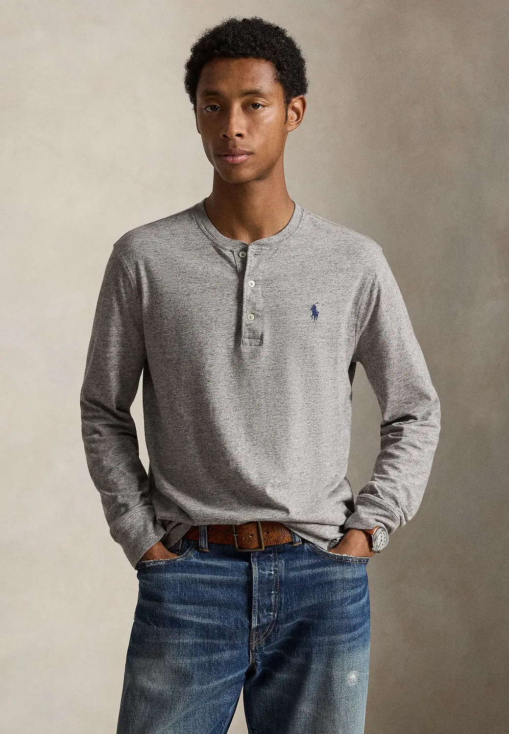 Классическая трикотажная рубашка-поло с длинными рукавами Polo Ralph Lauren, Dark Vintage Heather