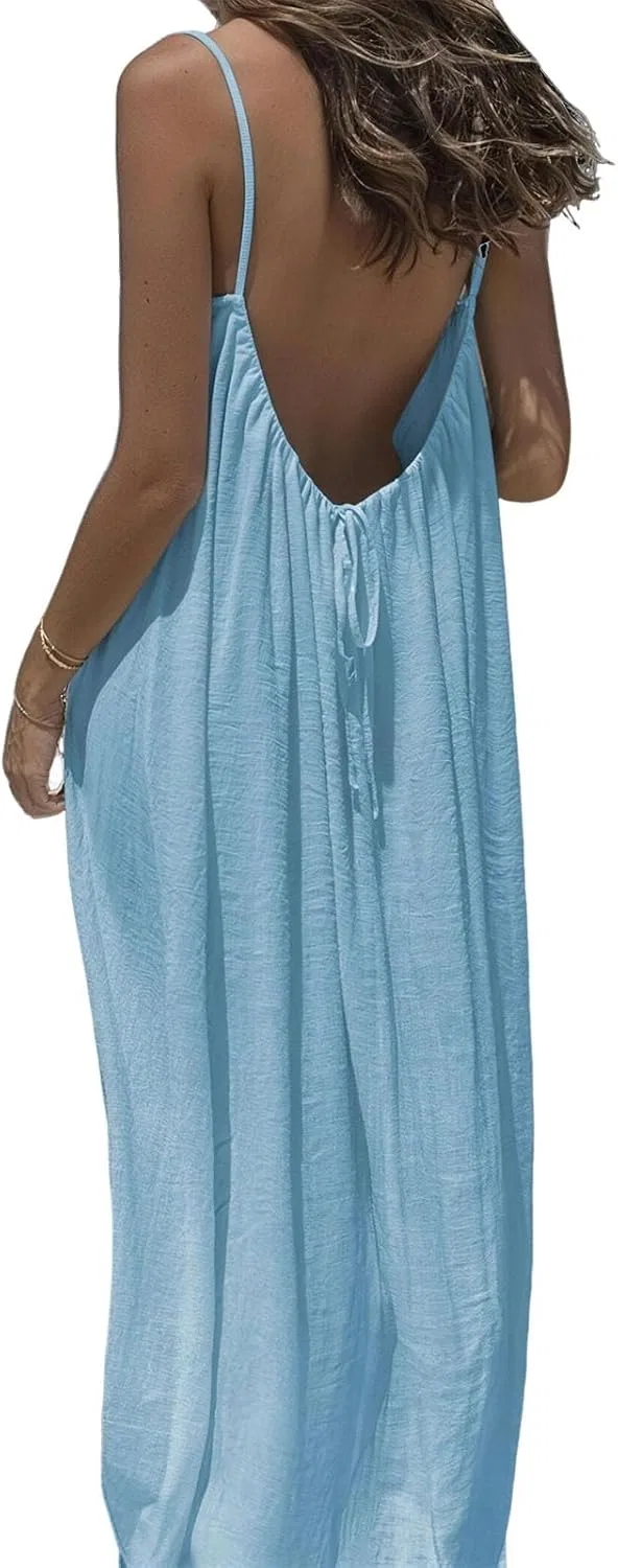 Женское пляжное платье-ками с открытой спиной, Light Blue