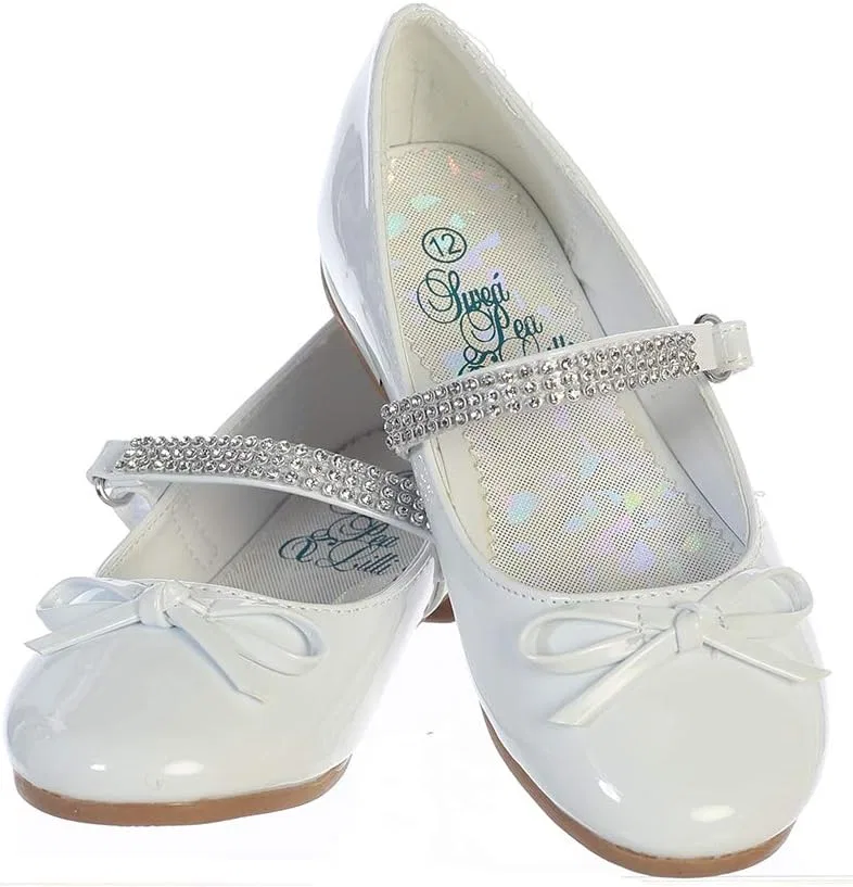 Детские балетки для девочек с ремешком со стразами и бантом Swea Pea & Lilli, White