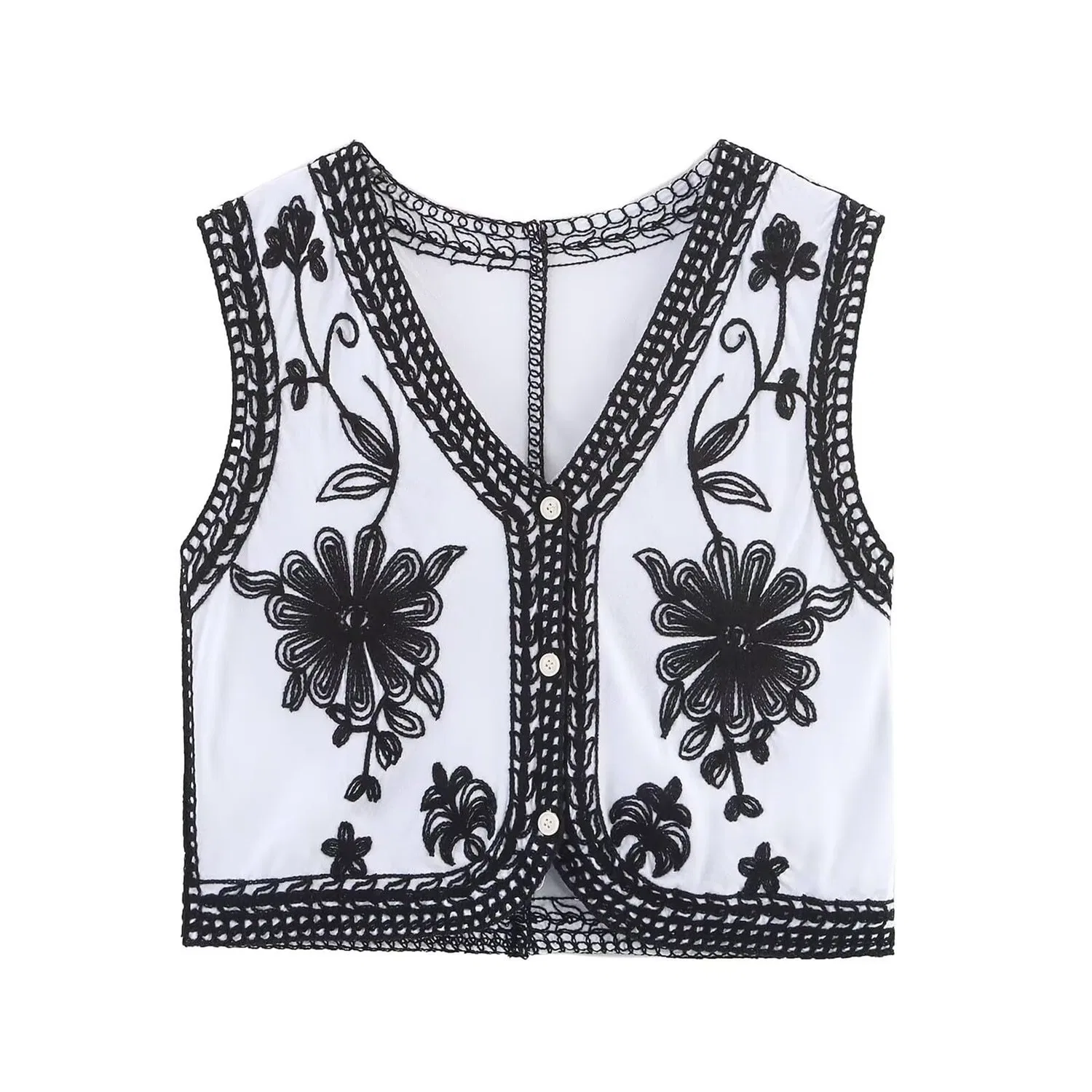 Женский жилет без рукавов с вышивкой Boho, Nero
