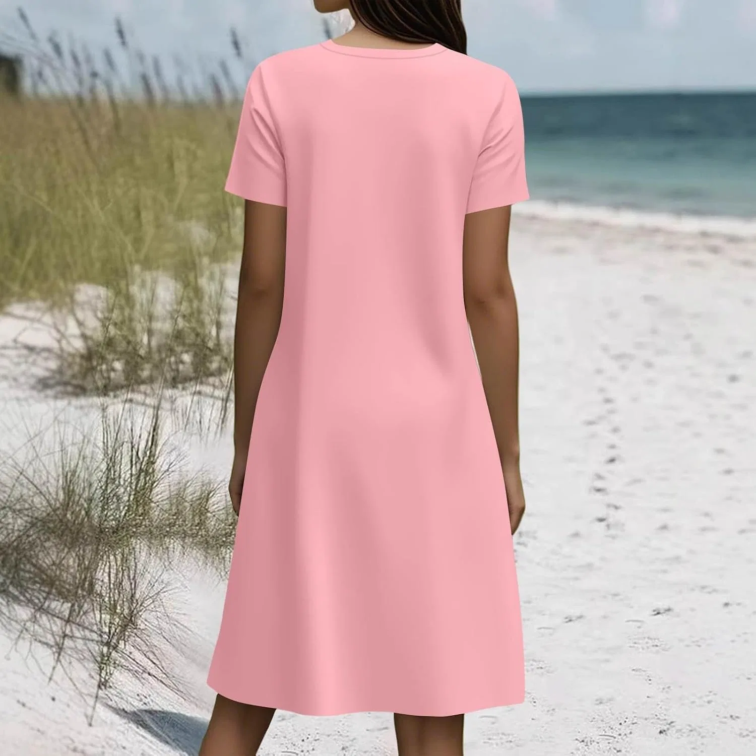 Женское платье-футболка с принтом, Mini Floral Dress, C007- Pink — фото 4