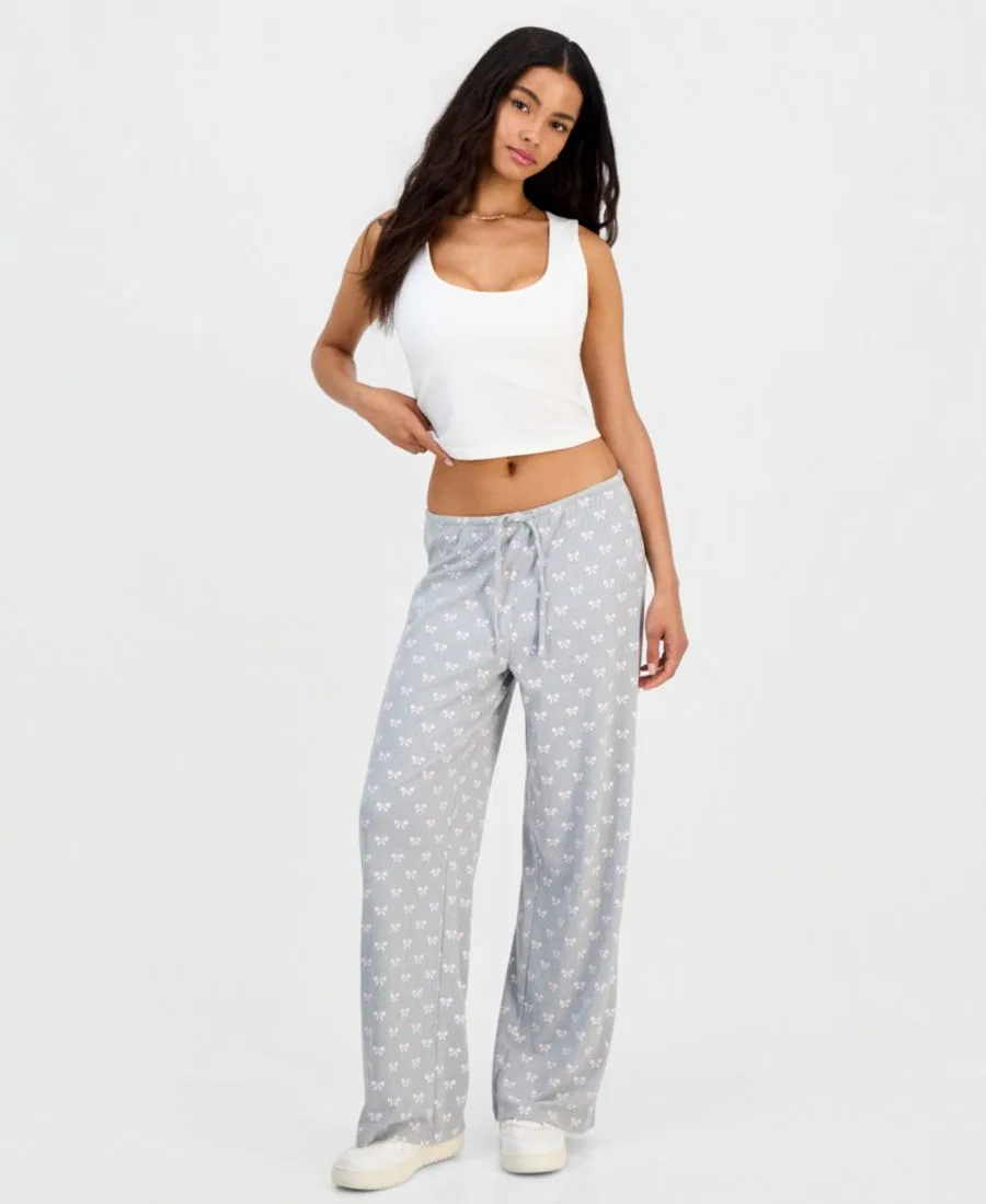 Домашние брюки с принтом, на завязках Hippie Rose, Heather Grey Bow