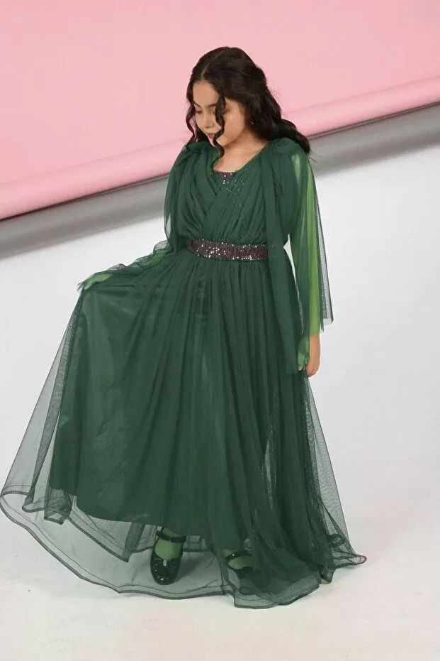 Детское платье для девочек с длинным рукавом Jannock, Emerald Green