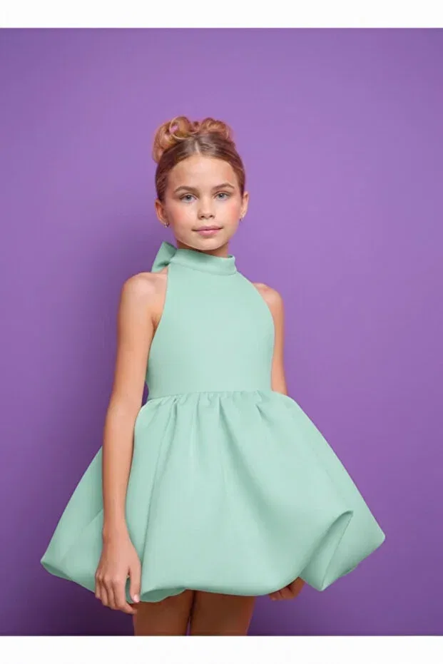 Детское платье для девочек с принтом Balloon Dress With Bow Detail On The Back Tuana, Turquoise — фото 2