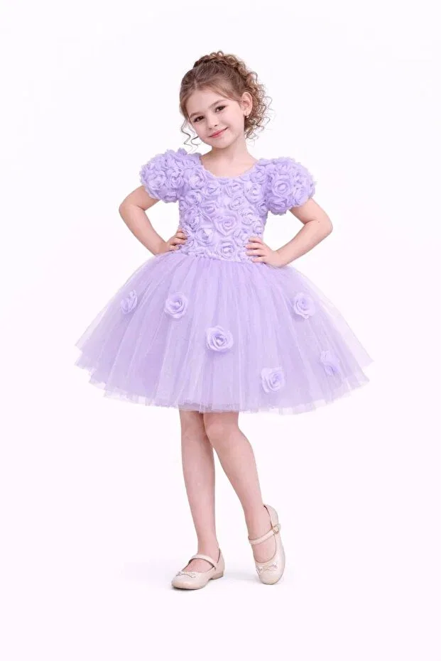 Детское платье для девочек с этническим принтом Rose-Detail girls' tutu dress Perinin Dolabı, Lila — фото 2