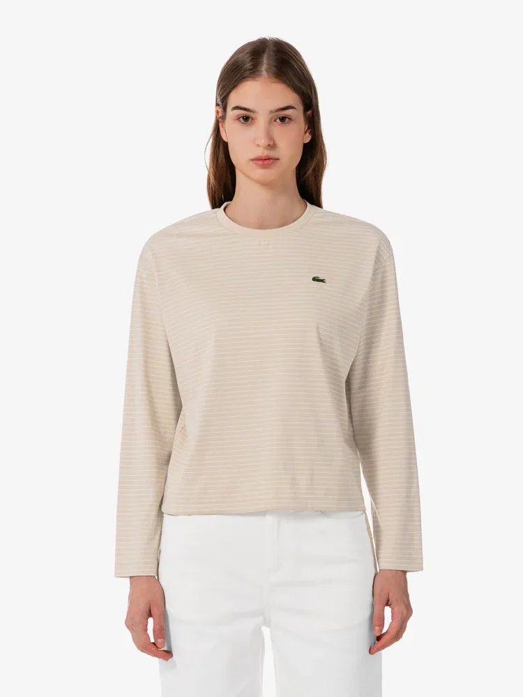 Футболка LACOSTE TF932E-56G Beige в полоску с длинным рукавом — фото 4