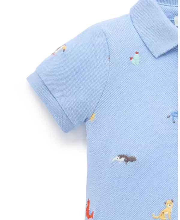 Детский боди-комбинезон с вышивкой Animal Fiesta Polo Purebaby, Animal Fiesta Broderie — фото 3