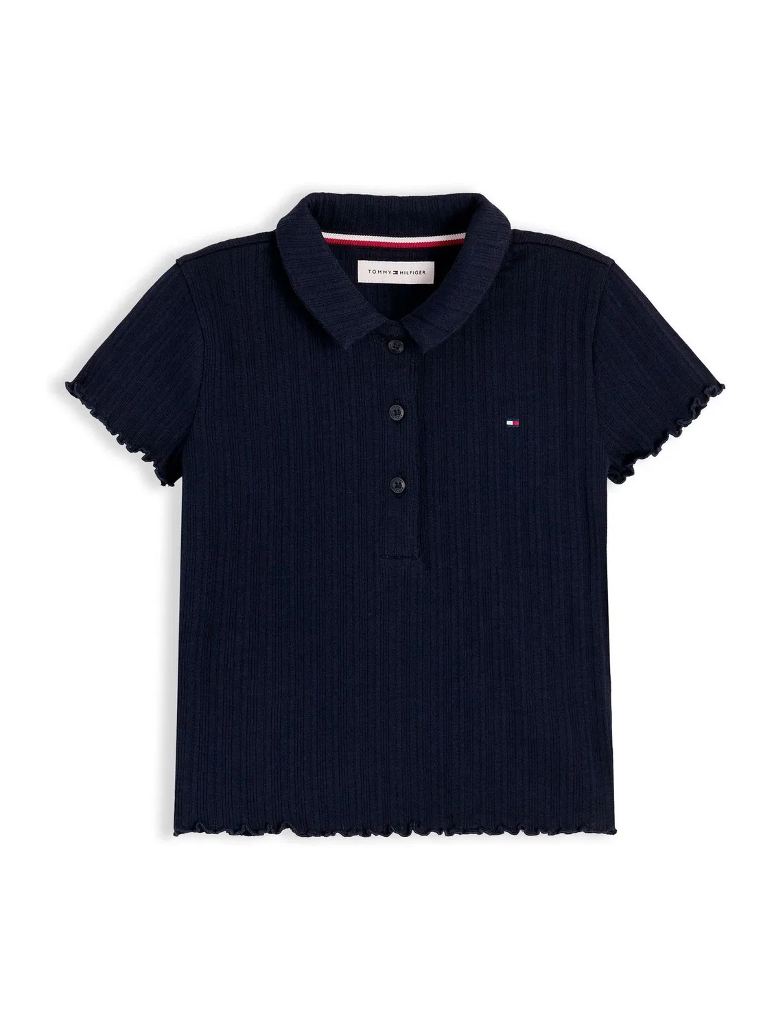 Футболка поло с кружевным узором Tommy Hilfiger, синяя — фото 4