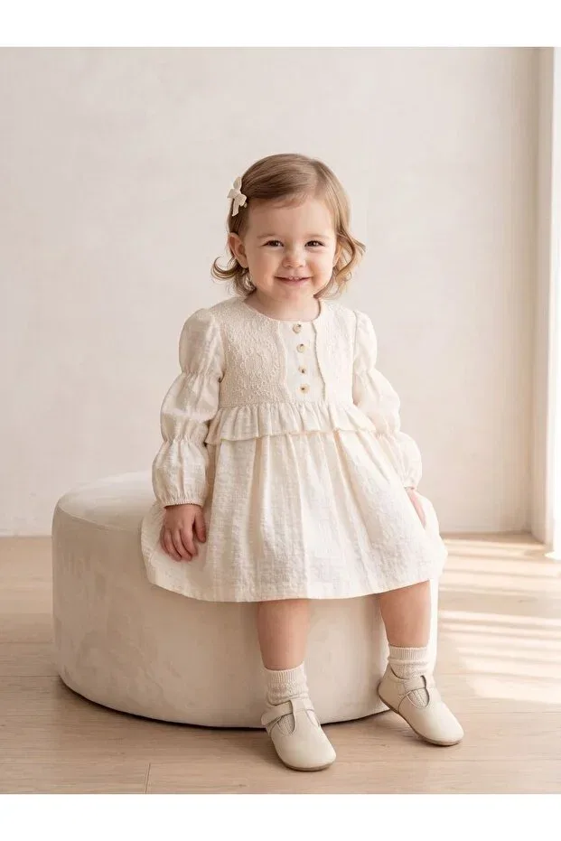 Детское платье для девочек хлопковое Premium Cotton Bohemian Cherrys Bebek, Cream