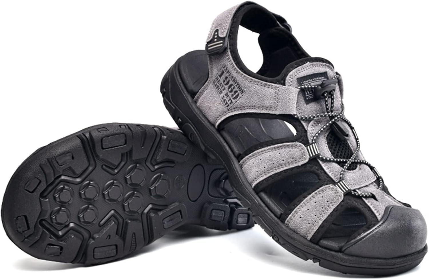 

Мужские сандалии с закрытым носком из кожи, водонепроницаемые походные сандалии с закрытым носком, спортивные сандалии с нескользящей подошвой для лета, воды, пляжа и активного отдыха на улице (Цвет: серый, Размер: 8) Ccmom