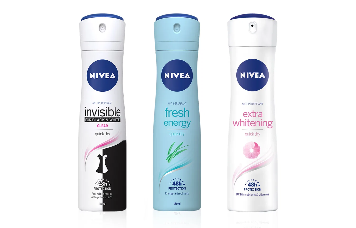 Женский антиперспирант-спрей, набор из 3 флаконов по 150 мл, NIVEA, Black White Standout