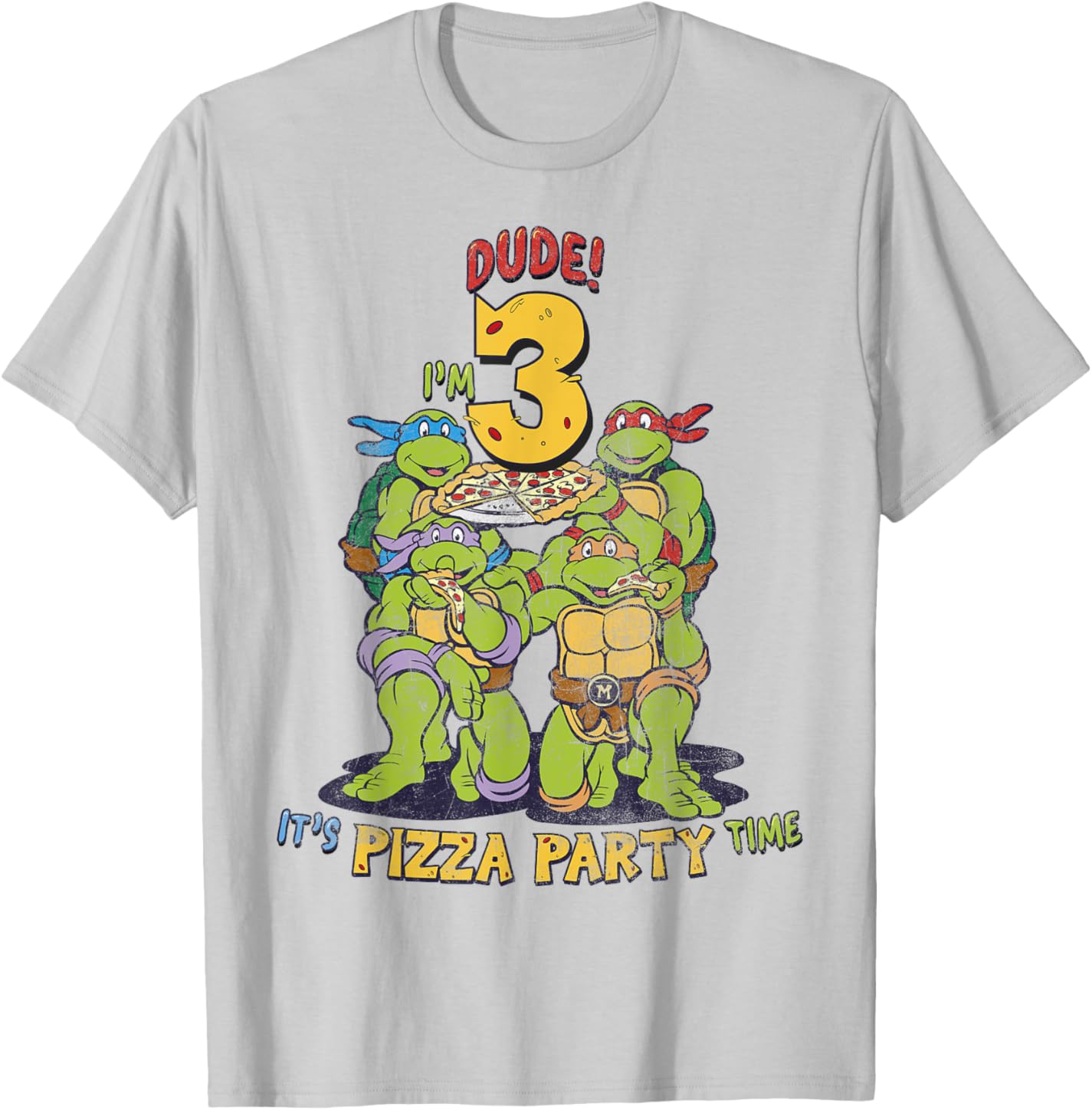 

Мужская футболка Teenage Mutant Ninja Turtles I'm 3 Dude Pizza Birthday Party, серебристо-серый