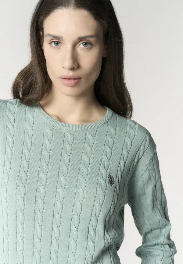 Джемпер хлопковый Cable Knit U.S. Polo Assn., menta, мятный — фото 4