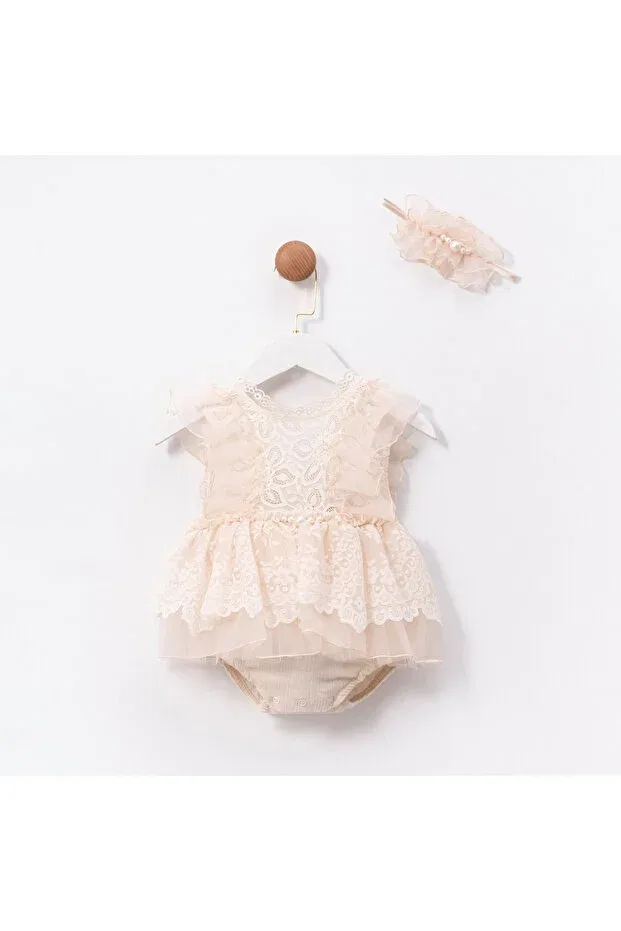 Детский комбинезон для девочек с коротким рукавом Ma Moi Baby For A Little Smile, Beige