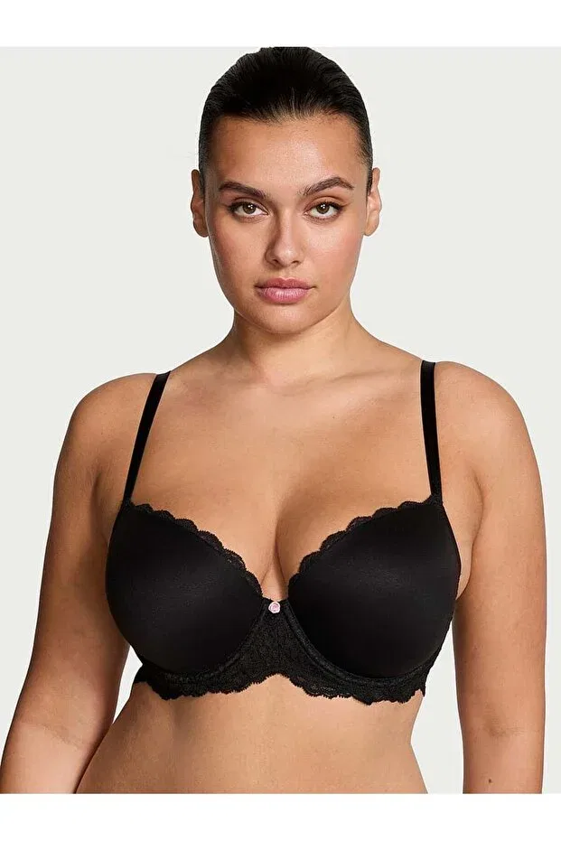 Женский бюстгальтер кружевной с пуш-ап Smooth Lace Light Padding Support Classic Gathering Demi Victoria'S Secret, Black