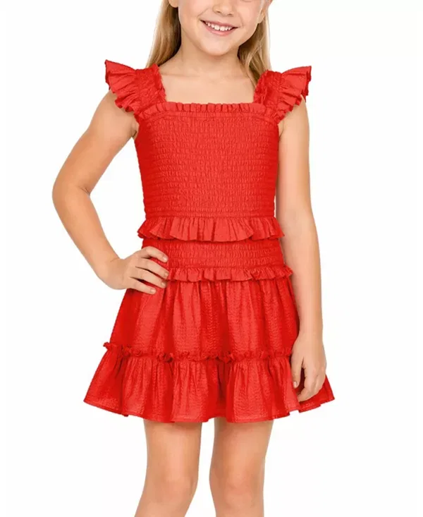 Детское платье для девочек с воланами Zoe Seersucker Tiered Dress Change Of Scenery, Guava Red