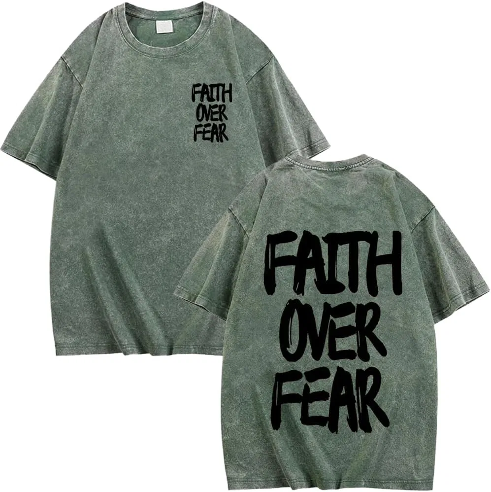 Мужская футболка с принтом Faith Over Fear, зелёный