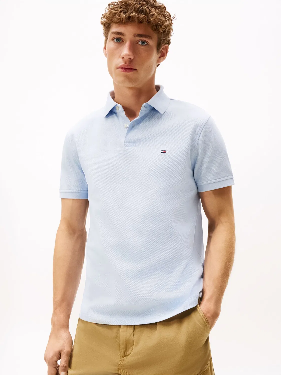 Голубая рубашка-поло из пике 1985 года Tommy Hilfiger стандартного кроя