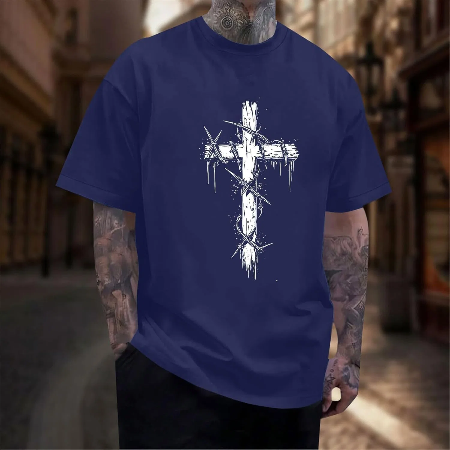 Мужская футболка с крестом Regular Fit, Dark Blue — фото 2