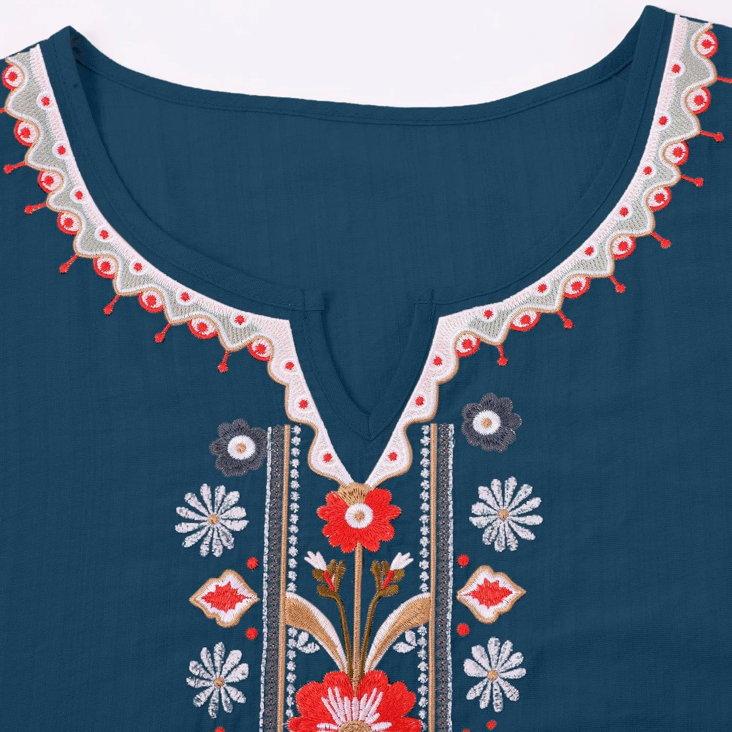 Женская блуза с 3/4 рукавом с цветочной вышивкой, Dark Blue — фото 4
