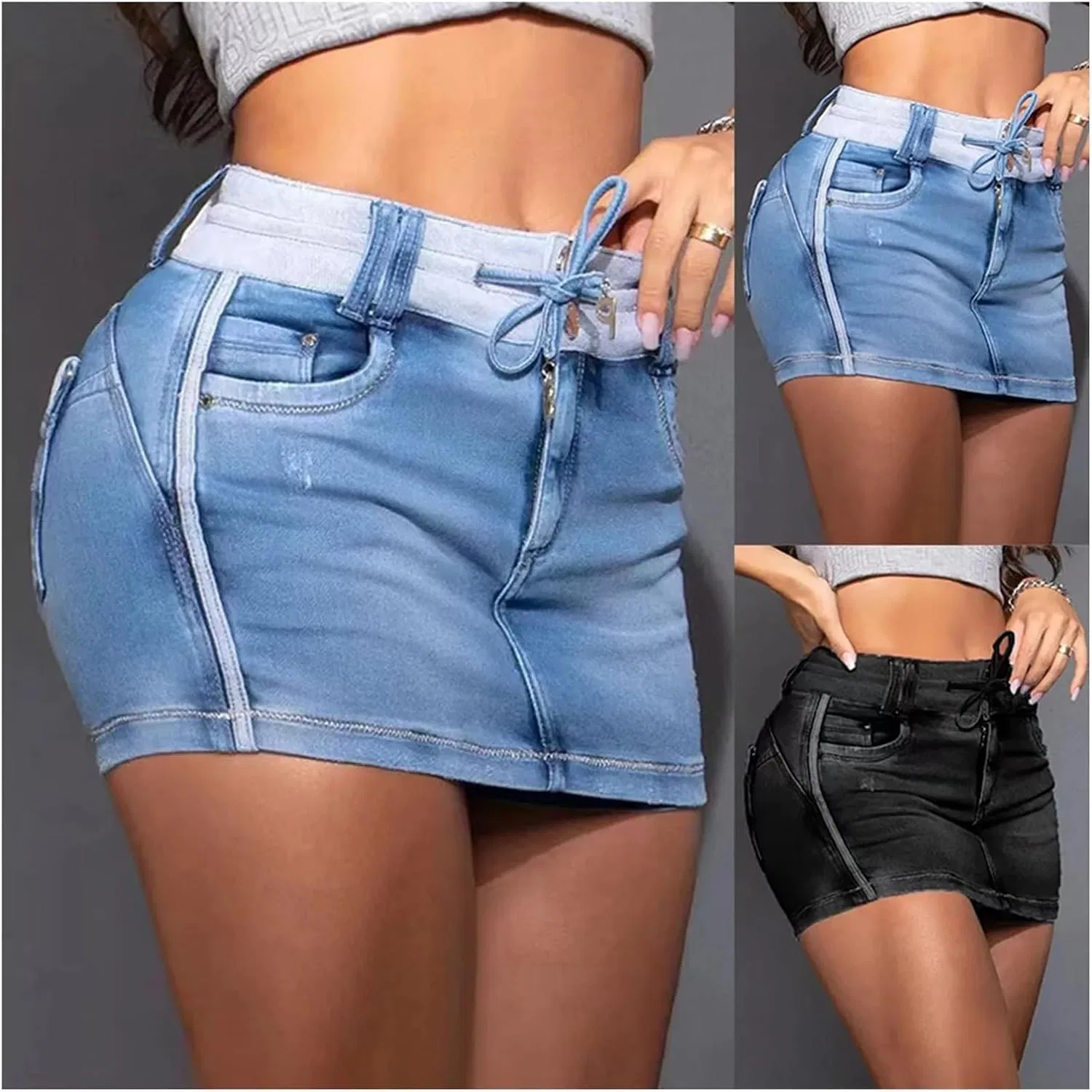 Женская джинсовая юбка-шорты высокая талия Plus Size, Blue — фото 4