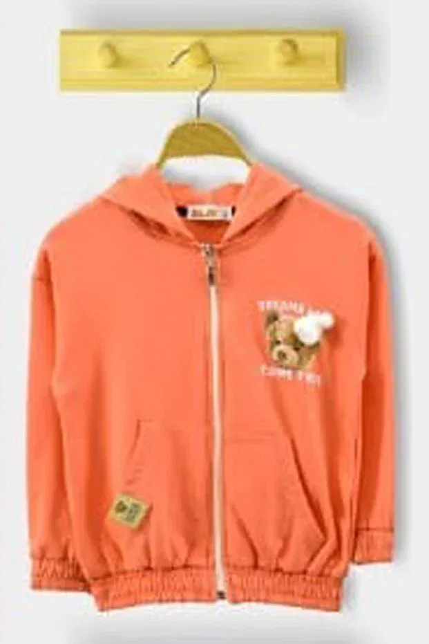 Детские свитшот с принтом для девочек Bear Printed Hooded Sweatshirt Dijitex, Orange