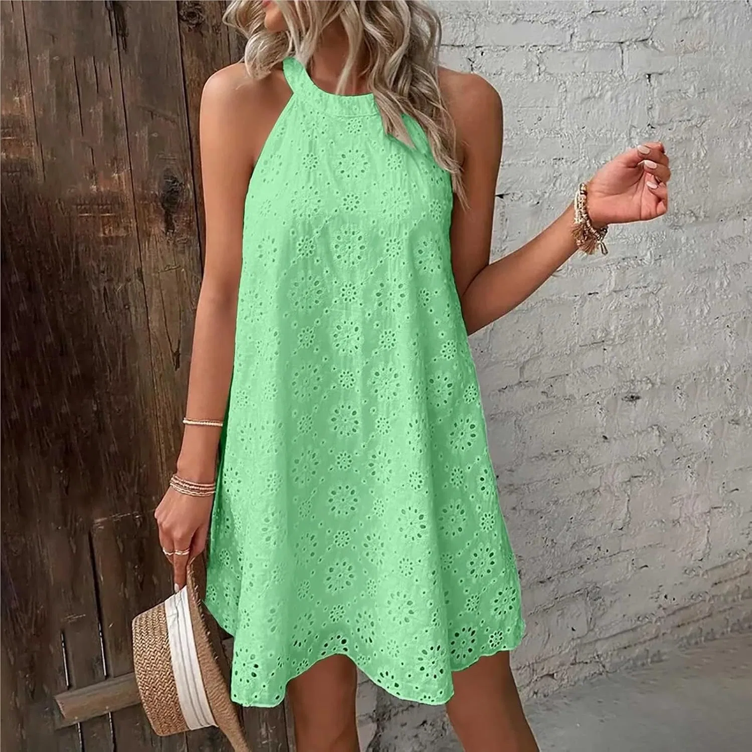 Женское пляжное платье с V-образным вырезом, свободного кроя, Light Green — фото 2