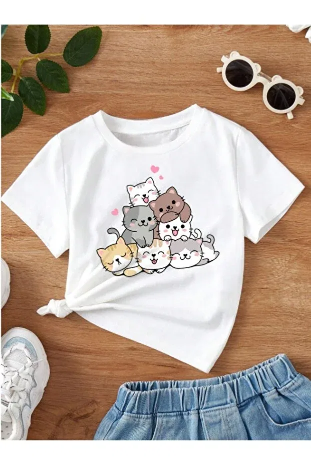 Детская футболка для мальчиков с принтом Pelna, Five Cats